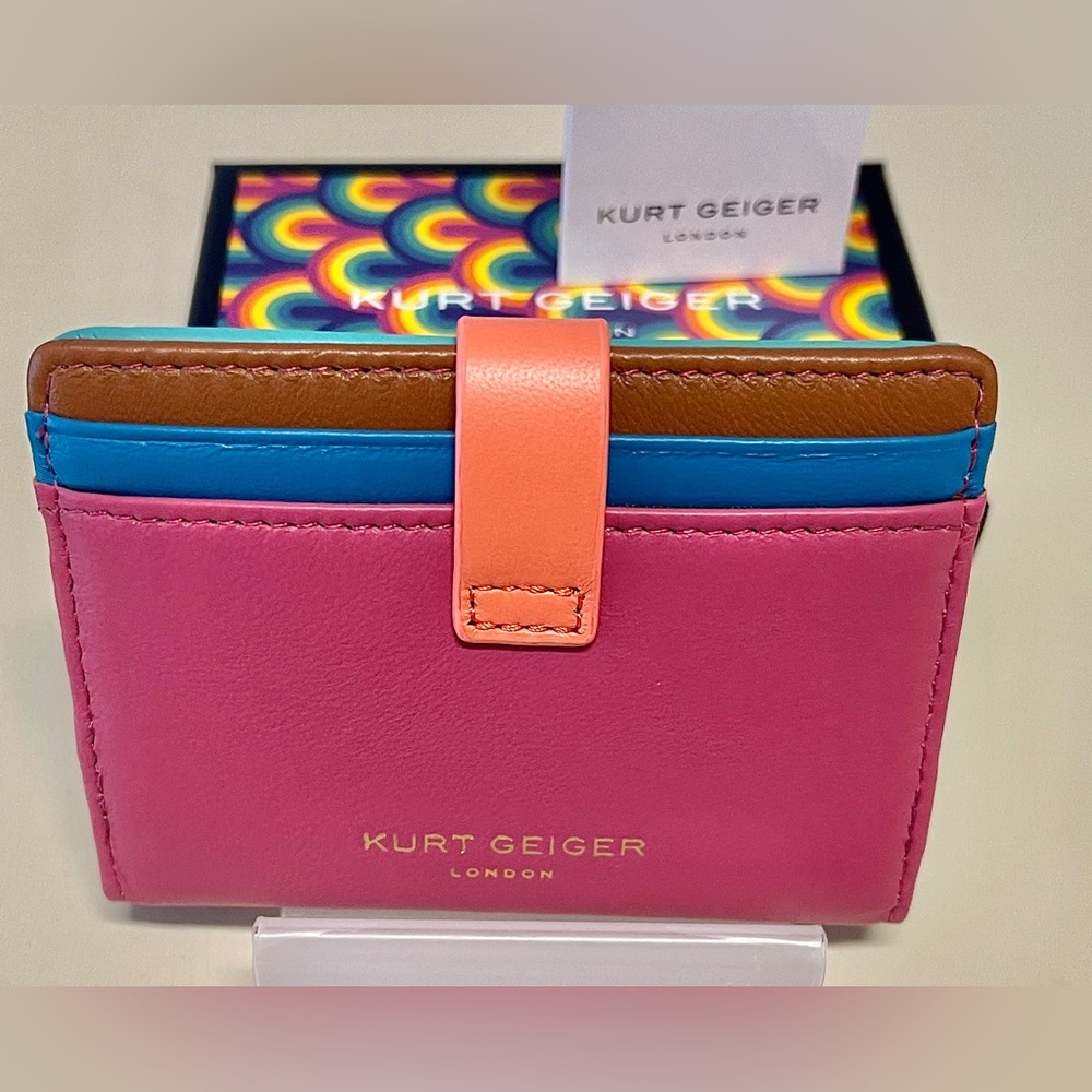 Kurt Geiger NWT Leather Wallet/Card Holder MultiColor SnapCloseCyrstal EagleHead - Picture 16 of 17
